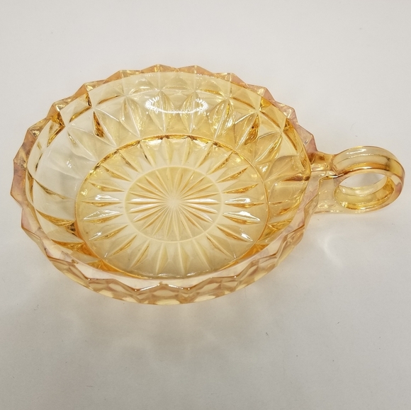 Vintage Jeanette Glass Amber Orange Peach Windsor Candy Dish Carnival Glass 5" - Picture 3 of 7